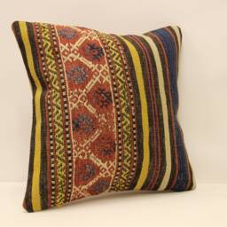 Throw Pillow 16x16 Antique Turkish Kilim Cover Home Living Design Boho Vintage Rustic Throw Covers Old Cushion 4Kf-393 - thumbnail 2