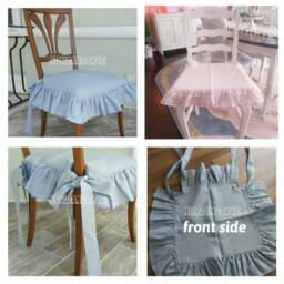 Ruffled Chair Covers With Ties-Seat Arm Chair Seat Cover Linen Slipcovers Ruffle Protector French Country Shabby Chic Home Nurdanceyiz - thumbnail 2