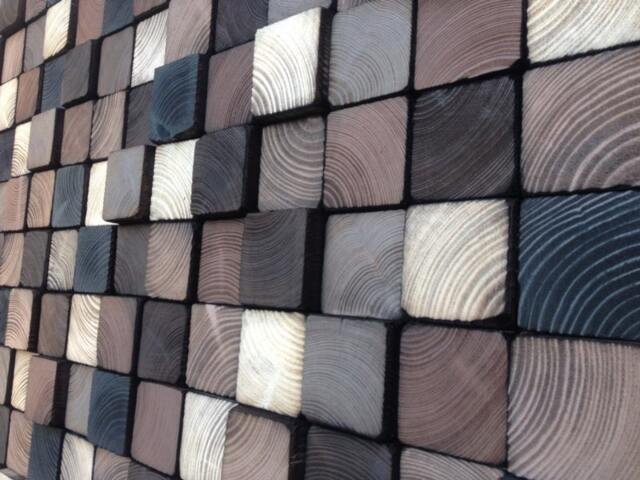 Abstract Reclaimed Wood Wall Art - Beige Brown Mosaic - image 1
