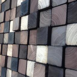 Abstract Reclaimed Wood Wall Art - Beige Brown Mosaic - thumbnail 2