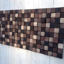 Abstract Reclaimed Wood Wall Art - Beige Brown Mosaic - thumbnail 3