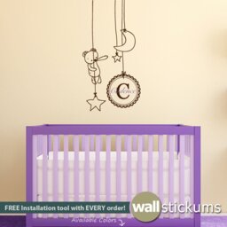 Monogram Wall Decal - Girl's Nursery Decor With Hanging Bear - thumbnail 1