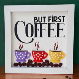 3D Coffee Wall Art, Miniature Clay Cups & Beans in White Framed Decor, Station Kitchen Lover Gift - thumbnail 3
