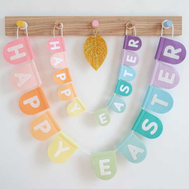 Happy Easter Bunting. Felt Nursery Decor. Custom Garland Wall Hanging. Pastel Rainbow - image 1