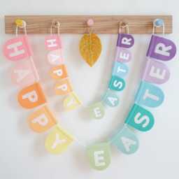 Happy Easter Bunting. Felt Nursery Decor. Custom Garland Wall Hanging. Pastel Rainbow