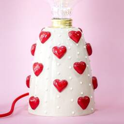 Ceramic Table Lamp With Hearts - Unique Bedside Decorated Red Bulb Included Housewarming Gift Made To Order - thumbnail 4
