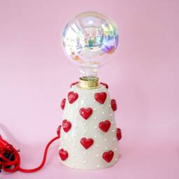 Ceramic Table Lamp With Hearts - Unique Bedside Decorated Red Bulb Included Housewarming Gift Made To Order - thumbnail 2