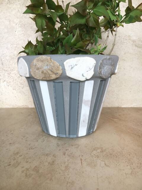 Mosiac Flower Pot, Stone & Glass Planter, Outdoor Patio Deck, Indoor Rustic Kitchen Herb Terracotta, Handmade Mosaic Planter - image 1