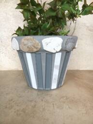 Mosiac Flower Pot, Stone & Glass Planter, Outdoor Patio Deck, Indoor Rustic Kitchen Herb Terracotta, Handmade Mosaic Planter