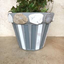 Mosiac Flower Pot, Stone & Glass Planter, Outdoor Patio Deck, Indoor Rustic Kitchen Herb Terracotta, Handmade Mosaic Planter - thumbnail 2