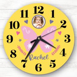 Girls Room Butterfly Yellow Photo Custom Gift Personalised Clock - thumbnail 1