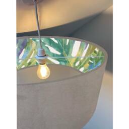 Grey Velvet Drum Lampshade, Double Sided Lampshade With Palm Leaves Cotton Interior, Ceiling Light Shade - thumbnail 2