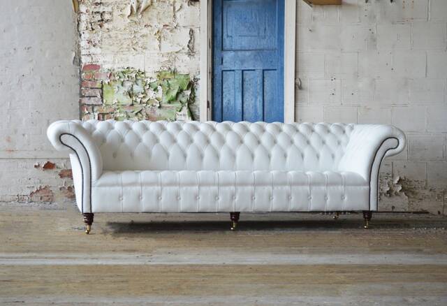 Handmade Large 4 Seater White Leather Chesterfield Sofa - image 1
