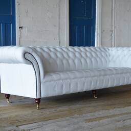 Handmade Large 4 Seater White Leather Chesterfield Sofa - thumbnail 2