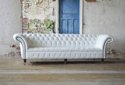 Handmade Large 4 Seater White Leather Chesterfield Sofa