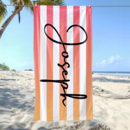 stripe Name Beach Towel, Personalized Monogram Pool Signature Towel For Kids, Vacation Gift, Picnic - thumbnail 3