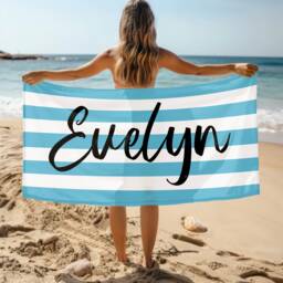 stripe Name Beach Towel, Personalized Monogram Pool Signature Towel For Kids, Vacation Gift, Picnic
