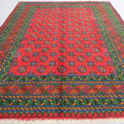 7x10 Red Afghan Rug, Hand Knotted Soft Pile Wool Oriental Area Turkmen Tribal Bukhara Rug - Rugs For Living Room, Bedroom - thumbnail 3