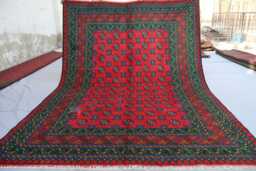 7x10 Red Afghan Rug, Hand Knotted Soft Pile Wool Oriental Area Turkmen Tribal Bukhara Rug - Rugs For Living Room, Bedroom - thumbnail 1