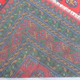 7x10 Red Afghan Rug, Hand Knotted Soft Pile Wool Oriental Area Turkmen Tribal Bukhara Rug - Rugs For Living Room, Bedroom - thumbnail 4