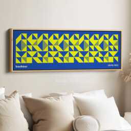 Yellow Blue Geometric Bauhaus Wall Art Horizontal Framed Canvas Long Retro Style Panoramic Print For Living Room Hallway Or Bedroom