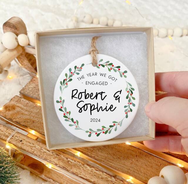 First Christmas Engagement Bauble, Newly Engaged Keepsake Gift, The Year We Got Engaged, Couple, Unique Personalised Congratulations Present - image 1