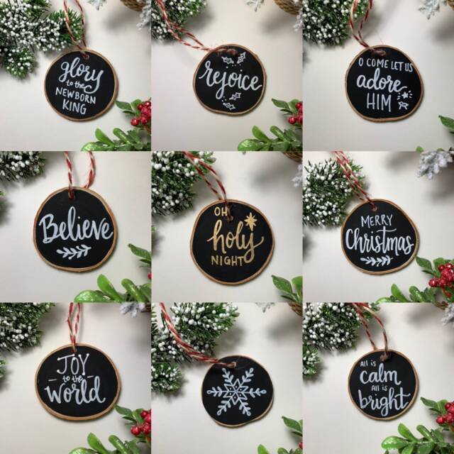 Handwritten Christmas Ornament Hand-Painted Wood Slice Holiday Decor - image 1