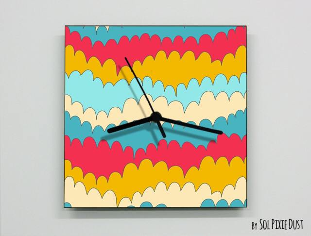 Colorful Cloud Waves Abstract Seamless Pattern Wall Clock - image 1