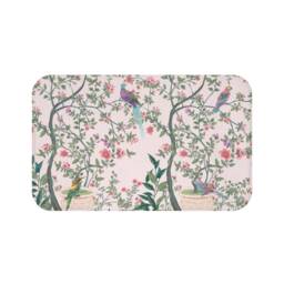Chinoiserie Bath Mat - Non Slip Backing Oriental Bird Garden Pink Whimsical Floral Design Charming Asian Botanical Bathroom Accessory - thumbnail 2