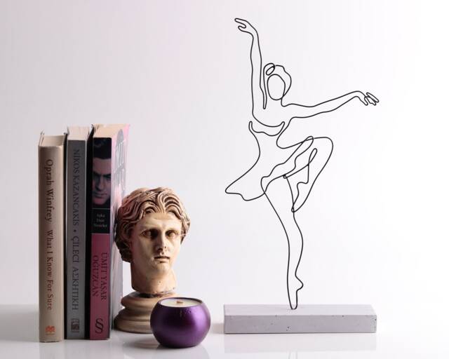 Wire Art Ballerina Sculpture Handmade Minimalist Metal Ballet Decor