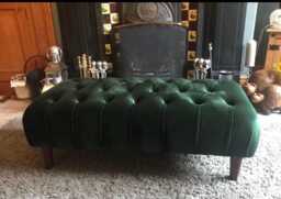 Handmade Dark Green Velvet Ottoman, Deep Buttoned Footstool
