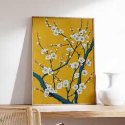 Cherry Blossom Poster Print, Yellow Floral Wall Art, Japanese Plum Tree Decor, Oriental Flower - thumbnail 2