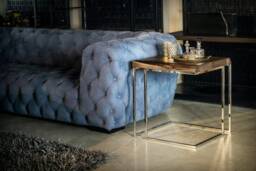Handmade Walnut Side Table Stainless Steel Accent Table