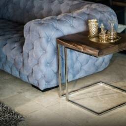 Handmade Walnut Side Table Stainless Steel Accent Table - thumbnail 2