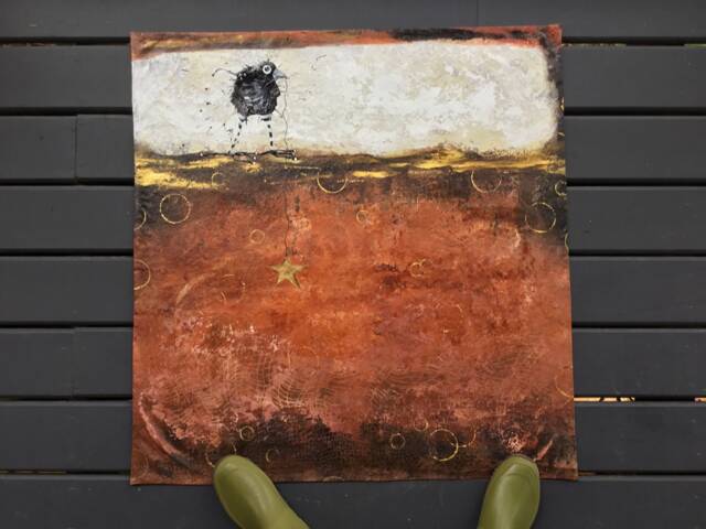 Raven Abstract Brown Hand Painted Canvas Floor Cloth - image 1