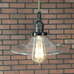 "Industrial Pendant Light -Black 8"" Flat Clear Glass Shade With Patented ""Huila Connector" - thumbnail 3