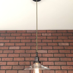 "Industrial Pendant Light -Black 8"" Flat Clear Glass Shade With Patented ""Huila Connector" - thumbnail 2