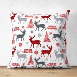 Christmas Suede Throw Pillow Covers With Grey Reindeers, Snow & Trees On White Background - Double Sided Printed Soft Multi-Sizes - thumbnail 3