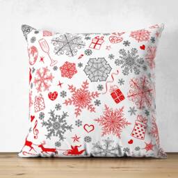 Christmas Suede Throw Pillow Covers With Grey Reindeers, Snow & Trees On White Background - Double Sided Printed Soft Multi-Sizes - thumbnail 2