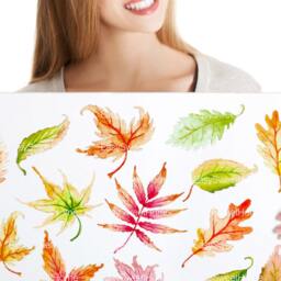 Leaf Decals Orange 14-Set, Removable Fall Wall Decals, Furniture Bathroom Stickers, Hand-Painted Leaves - thumbnail 4
