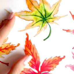 Leaf Decals Orange 14-Set, Removable Fall Wall Decals, Furniture Bathroom Stickers, Hand-Painted Leaves - thumbnail 2