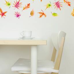 Leaf Decals Orange 14-Set, Removable Fall Wall Decals, Furniture Bathroom Stickers, Hand-Painted Leaves - thumbnail 3