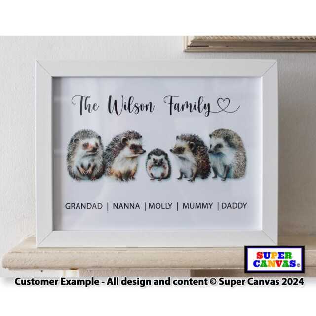 Hedgehog Family Unique Personalised Portrait Picture Framed Print Grandparents Wife Husband Friend Mum Dad Birthday Fathers Day Gift - image 1