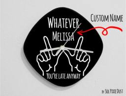 Custom Name Whatever, You're Late Anyway Hand Symbol/Oval Black - Wall Clock