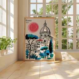 Rome Travel Poster, Vintage Italian Wall Art, Retro Roma Print, Mediterranean Architecture Illustration, 70S Style City Artwork - thumbnail 3