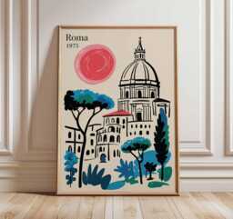 Rome Travel Poster, Vintage Italian Wall Art, Retro Roma Print, Mediterranean Architecture Illustration, 70S Style City Artwork - thumbnail 1