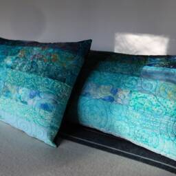 King Size Ocean Blue Quilted Pillow Shams - Made To Order - thumbnail 3