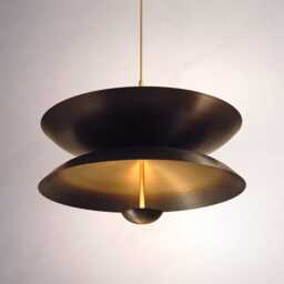 Mid Century Modern Pendant Light - Black & Brass Saucer Chandelier Retro 1950S Ceiling Lamp Minimalist Dining & Kitchen Lighting