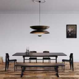 1950's Mid Century Pendant Light - Black & Brushed Brass Chandelier - thumbnail 3