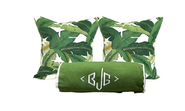 Green Bolster Monogram Pillow Cover, Neckroll Pillows Gifts For Anniversary - image 1